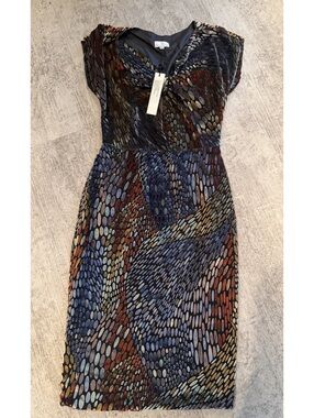 NWT Miguelina Burnout Velvet Silk Colorful Sleeveless MIDI Dress xs